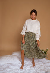 Green Geo Floral Midi Skirt