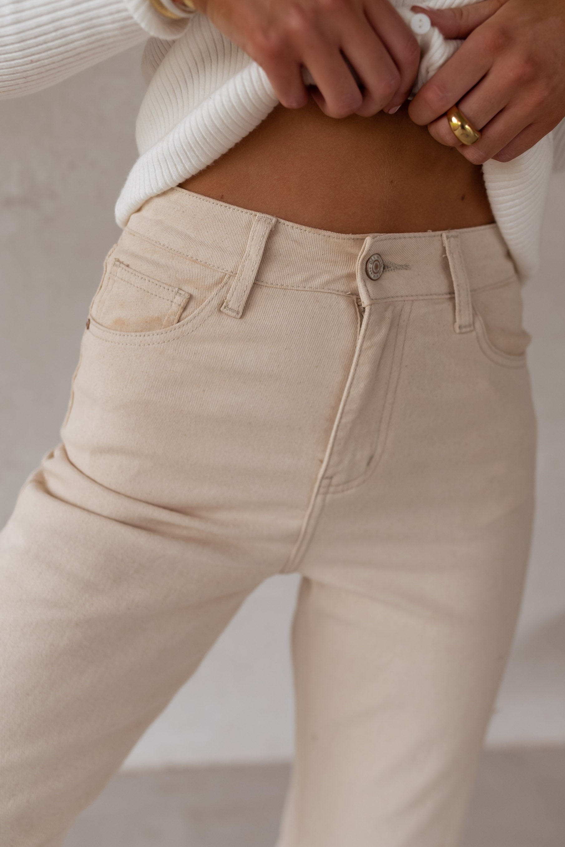 Beige Slim Fit Denim Jeans