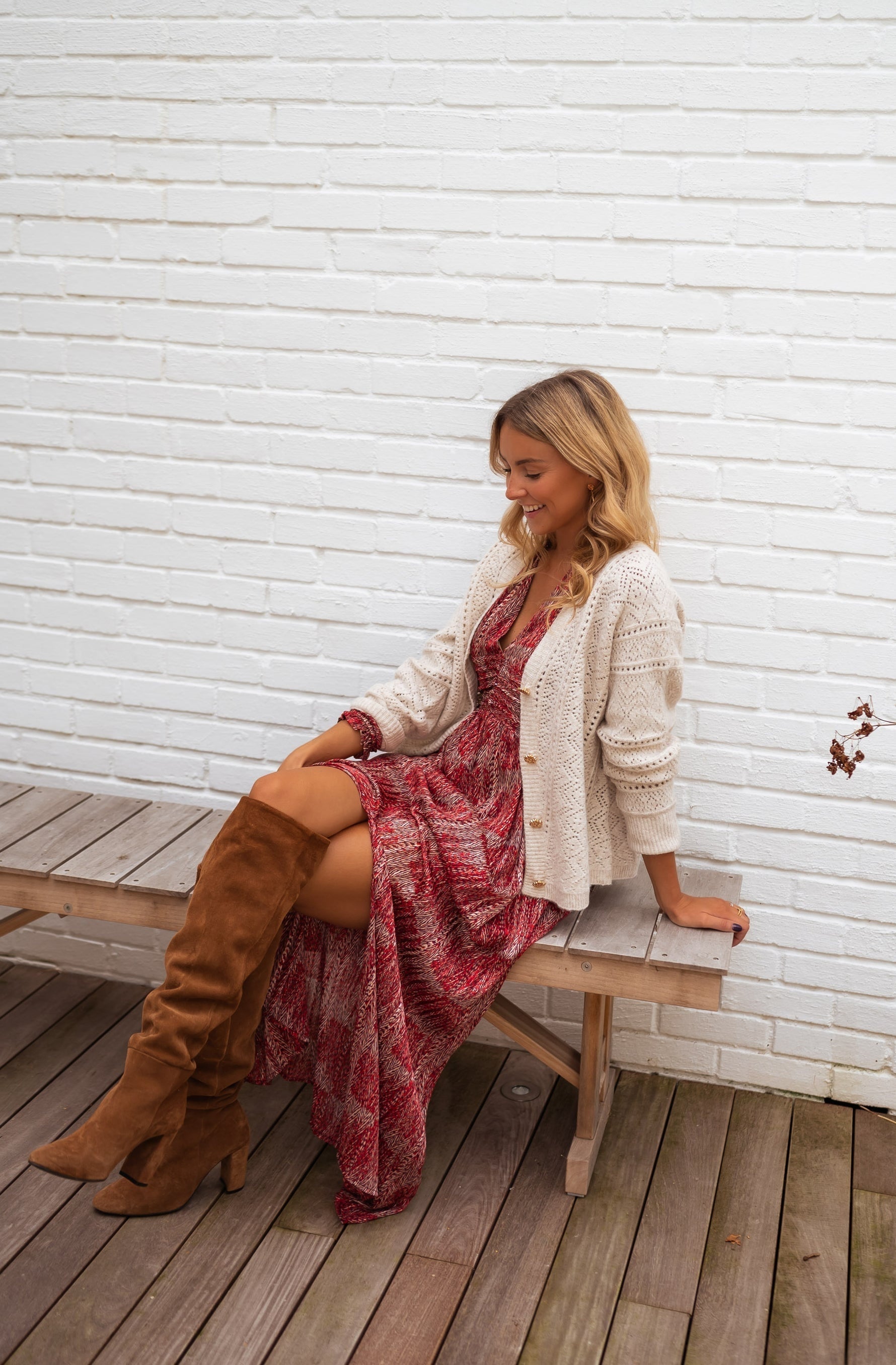 Beige Crochet Knit Cardigan