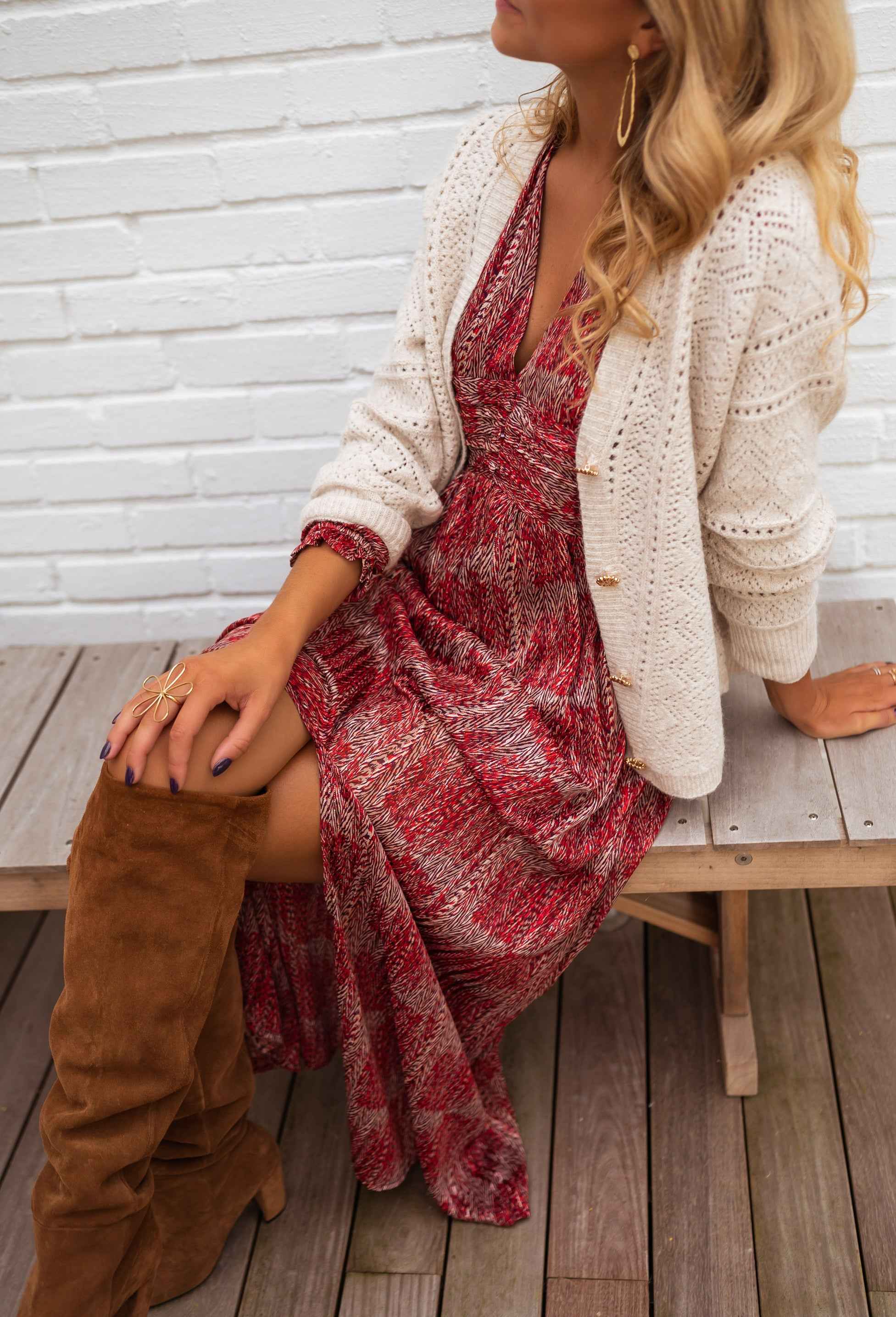 Beige Crochet Knit Cardigan
