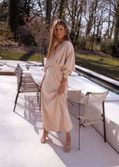 Beige Surplice Midi Dress