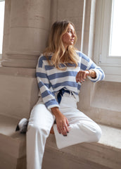 Blue White Striped Knit Sweater
