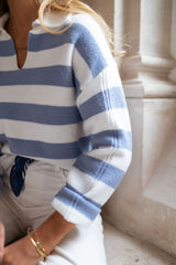 Blue White Striped Knit Sweater