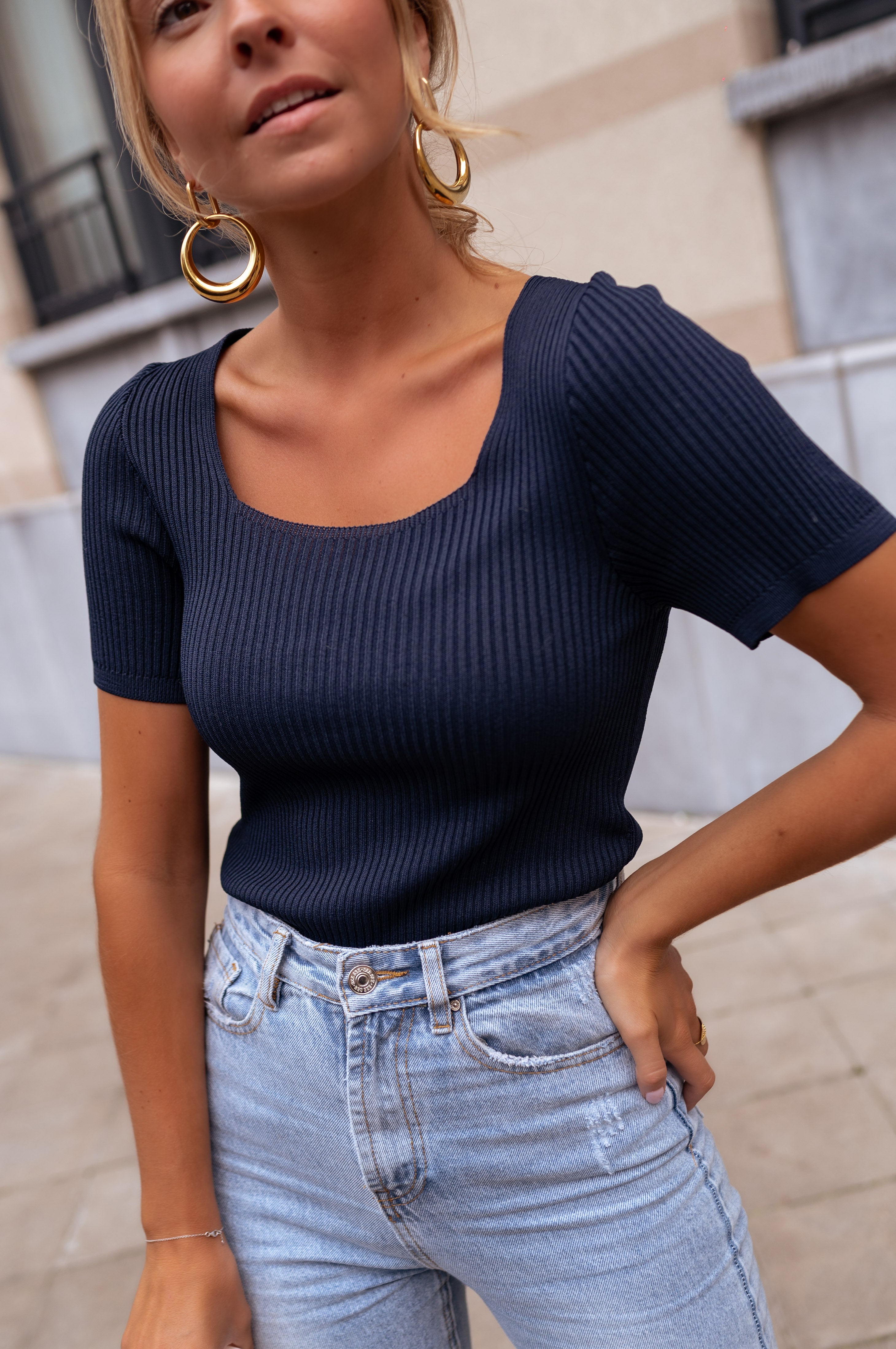 Navy Blue Knit Top