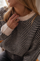 Black Stripe Print Pullover Sweater