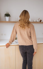 Beige Buttoned Sleeves Knit Sweater