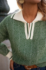 Green Striped Polo Knit Sweater