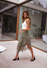 Green Floral Midi Skirt