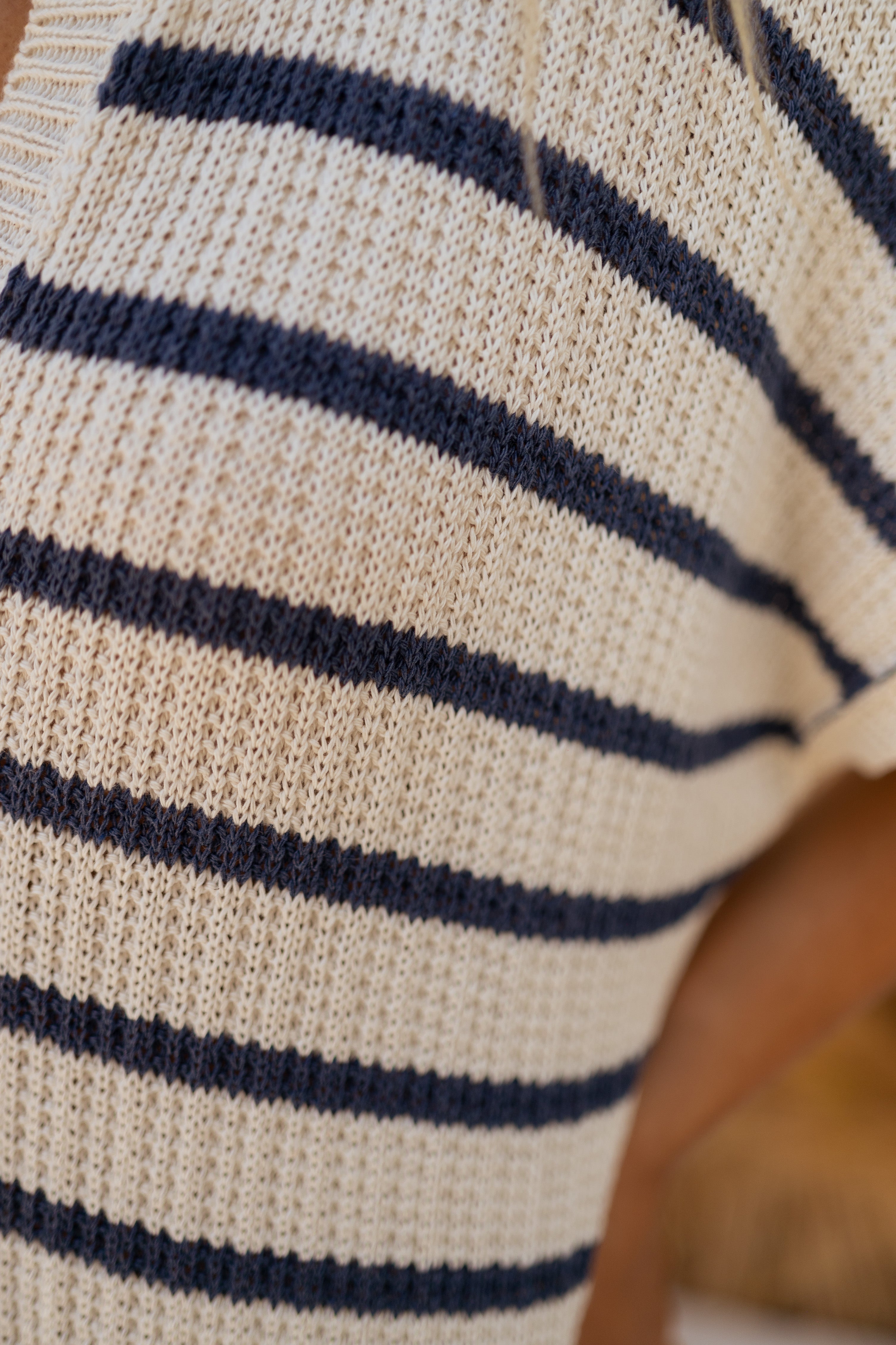 Navy Blue Striped Knit Midi Dress
