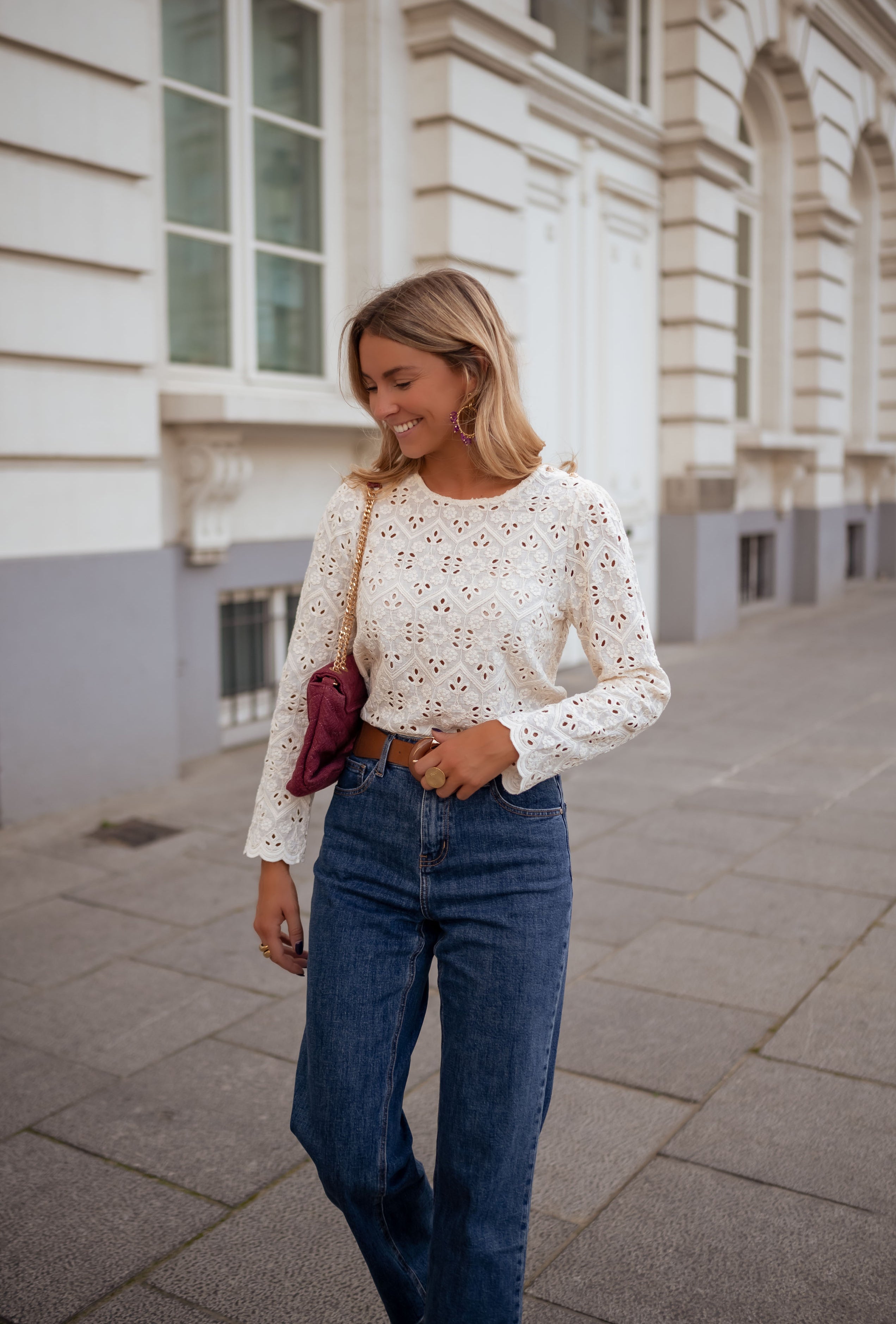 White Crochet Eyelet Blouse