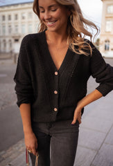 Black Crochet Knit Cardigan