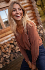 Chocolate V Neckline Thin Sweater