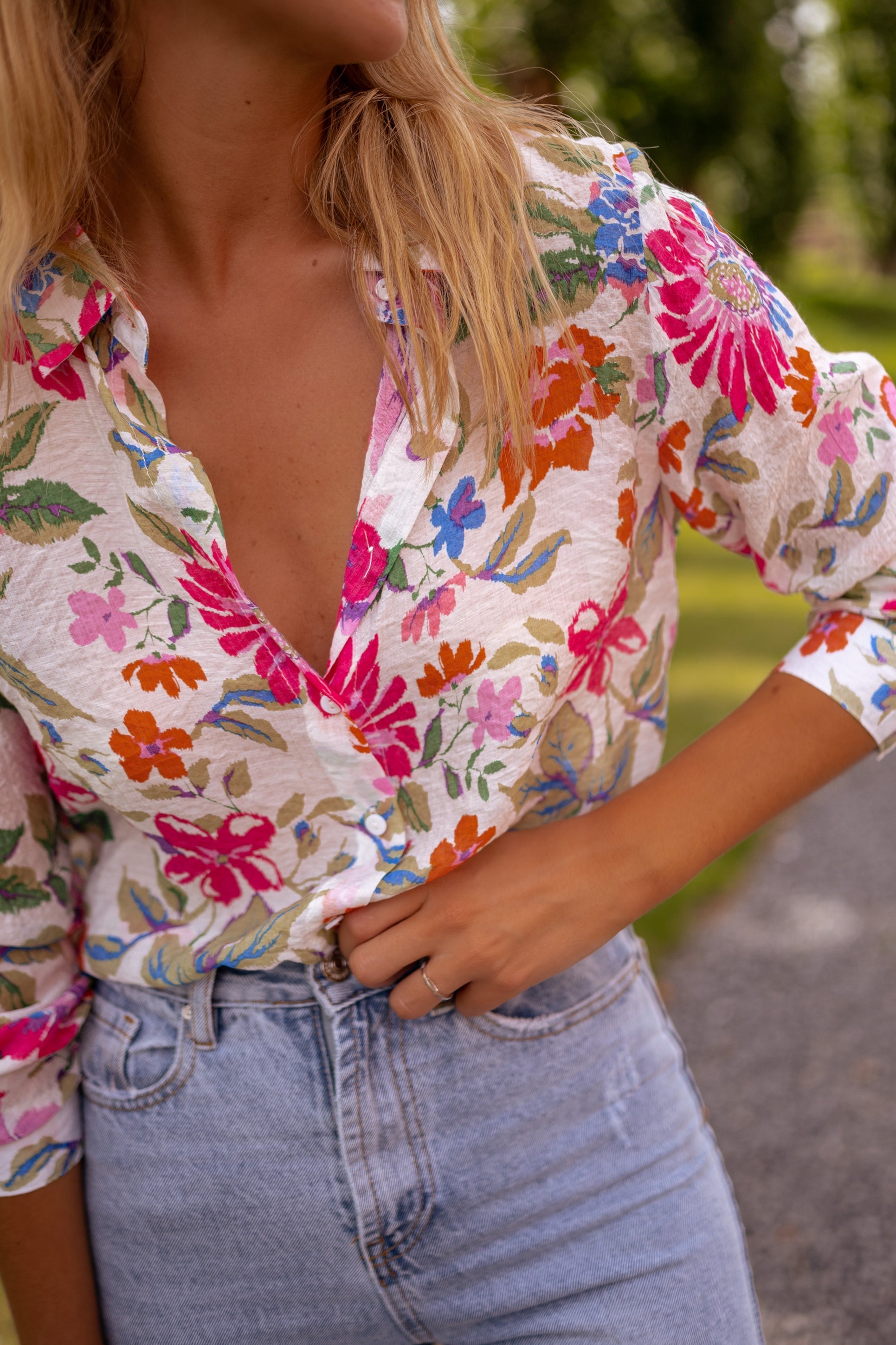 Rosy Floral Button Down Shirt