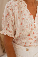 Peach Floral Short Sleeves Blouse