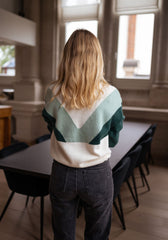 Green Colorblock Buttoned Knit Sweater