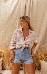 Dusty Pink Striped Linen-Effect Shirt