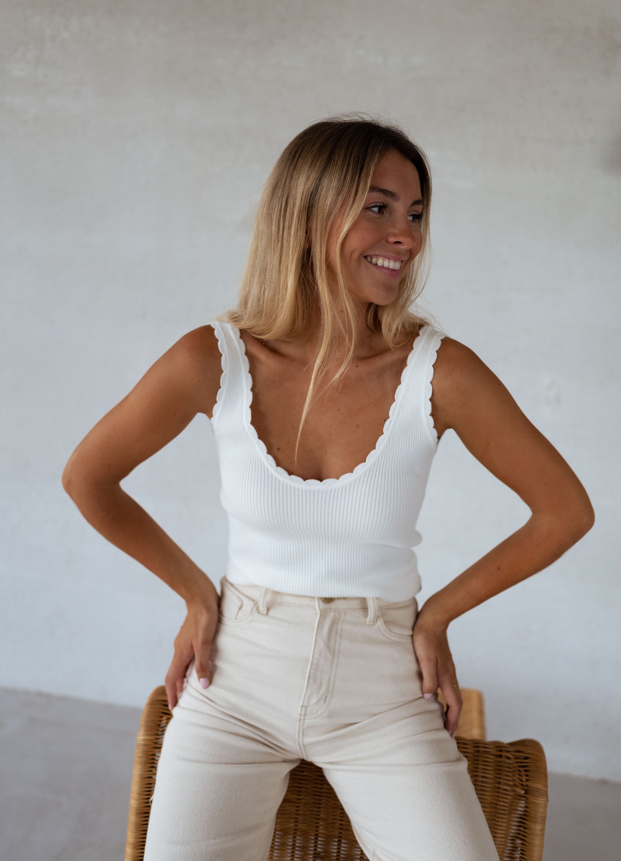 Scalloped Edge Knit Tank Top