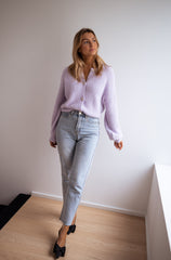 Lilac Ribbed Knit Buttoned Cardigan