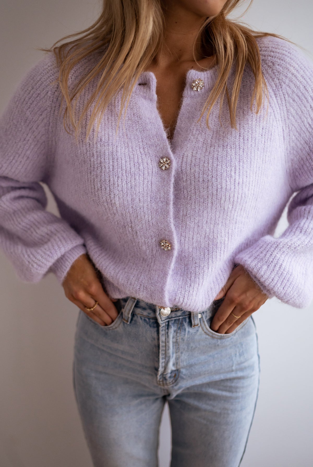Lilac Ribbed Knit Buttoned Cardigan