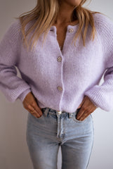 Lilac Ribbed Knit Buttoned Cardigan