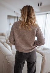 Beige Slant Buttoned Knit Sweater