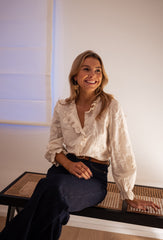 White Emboridery Floral Ruffled Shirt