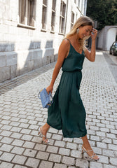 Deep Green Double V Neck Slip Dress