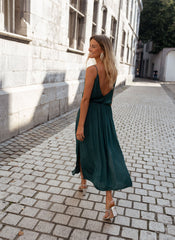 Deep Green Double V Neck Slip Dress