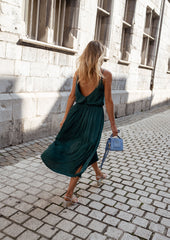Deep Green Double V Neck Slip Dress