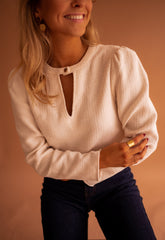 White Snap Button Neckline Blouse