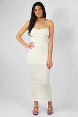 Beige Bodycon Midi Dress