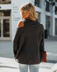 Deep Gray Ribbed Knit Sweater