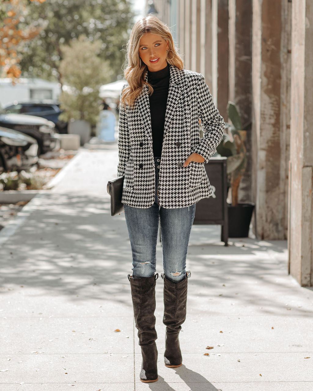 Demille Pocketed Houndstooth Peacoat