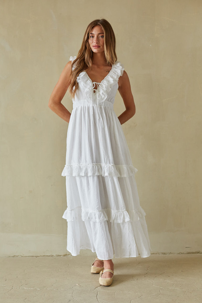 White Ruffle Tiered Maxi Dress