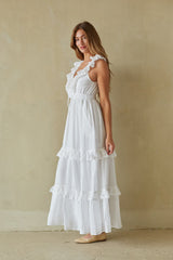 White Ruffle Tiered Maxi Dress