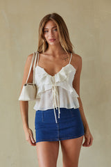 Solid Tiered Ruffle Tie Tank Top