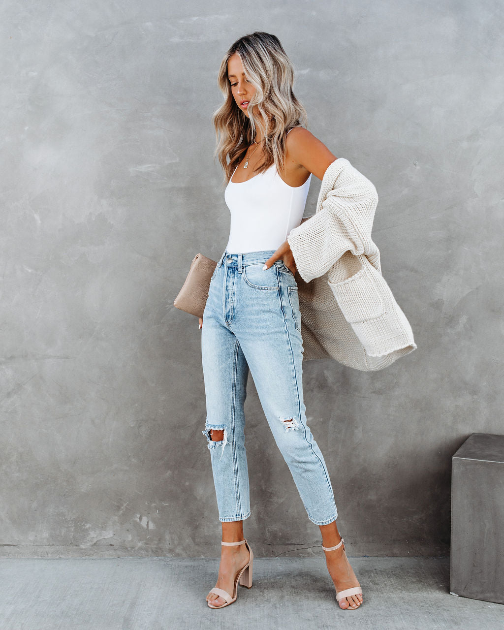 Divine Knit Cami Bodysuit - White - SALE