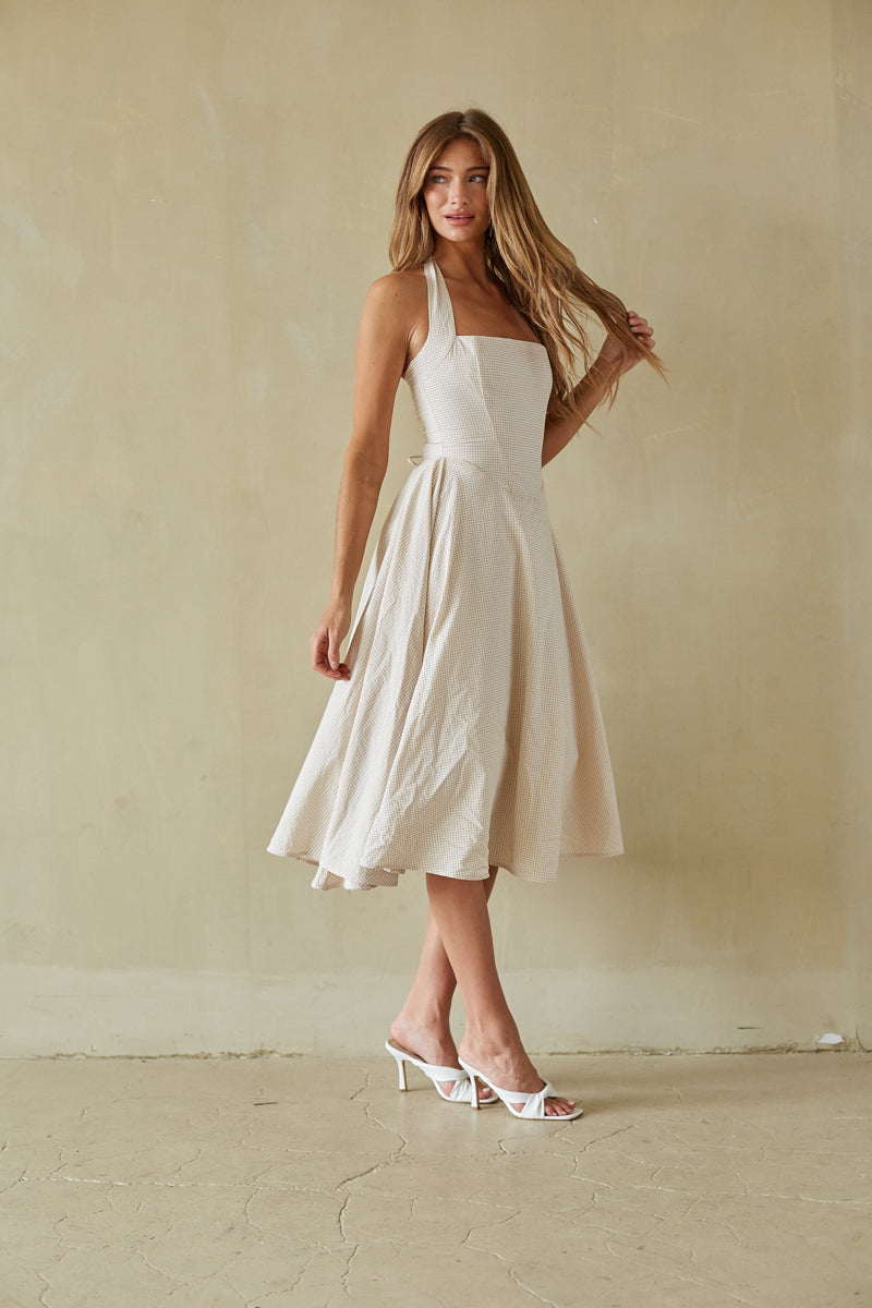 Chic Gingham Print Midi Dress