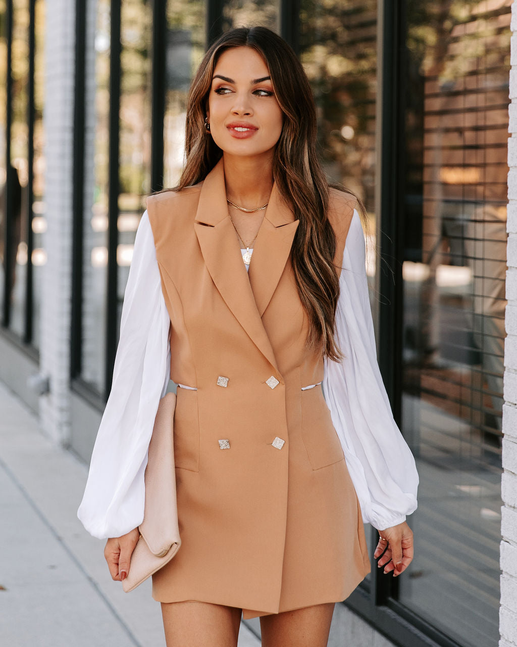 Popularize Cutout Blazer Romper - Camel