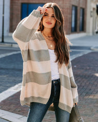 Grey Striped Knit Cardigan