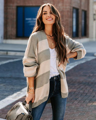 Grey Striped Knit Cardigan