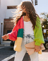 Green Colorblocked Open Front Cardigan