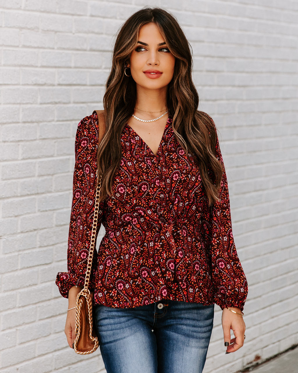 Us Forever Paisley Tie Front Peplum Blouse - FINAL SALE