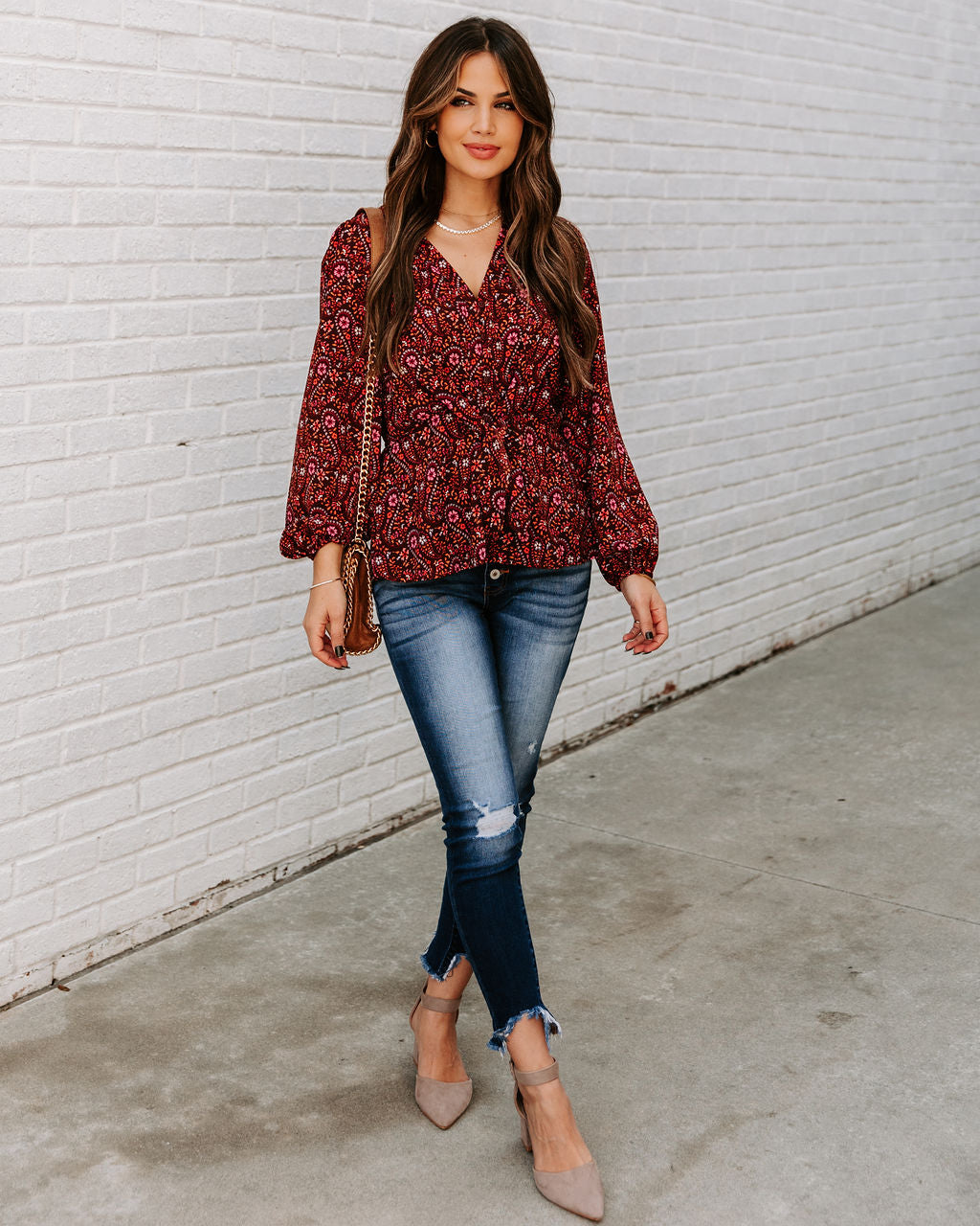 Us Forever Paisley Tie Front Peplum Blouse - FINAL SALE