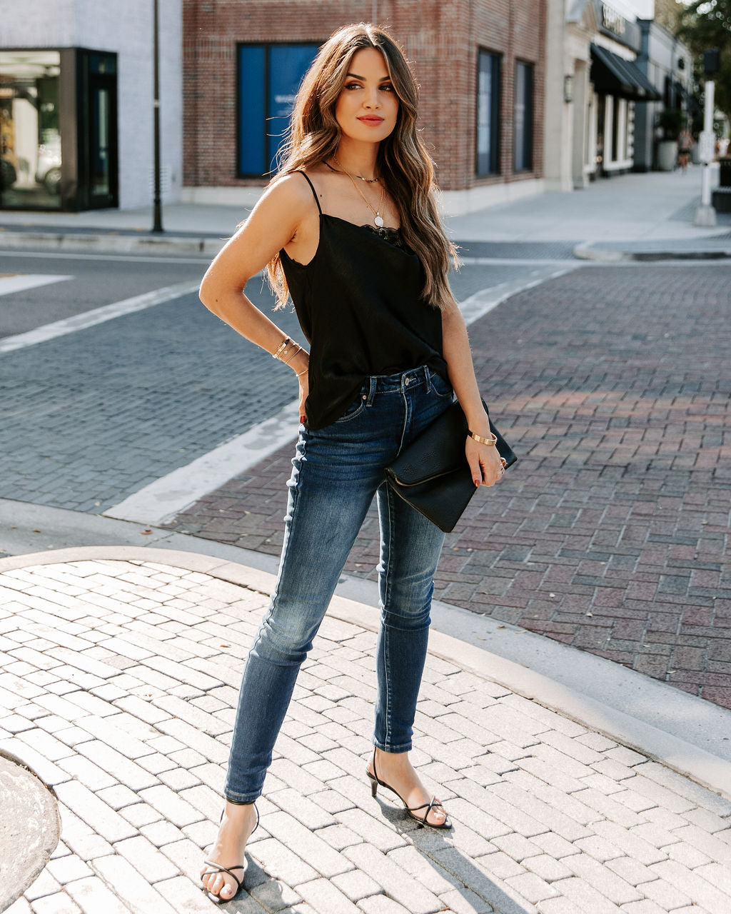 Stop And Stare Cowl Neck Lace Cami Tank - Black - FINAL SALE