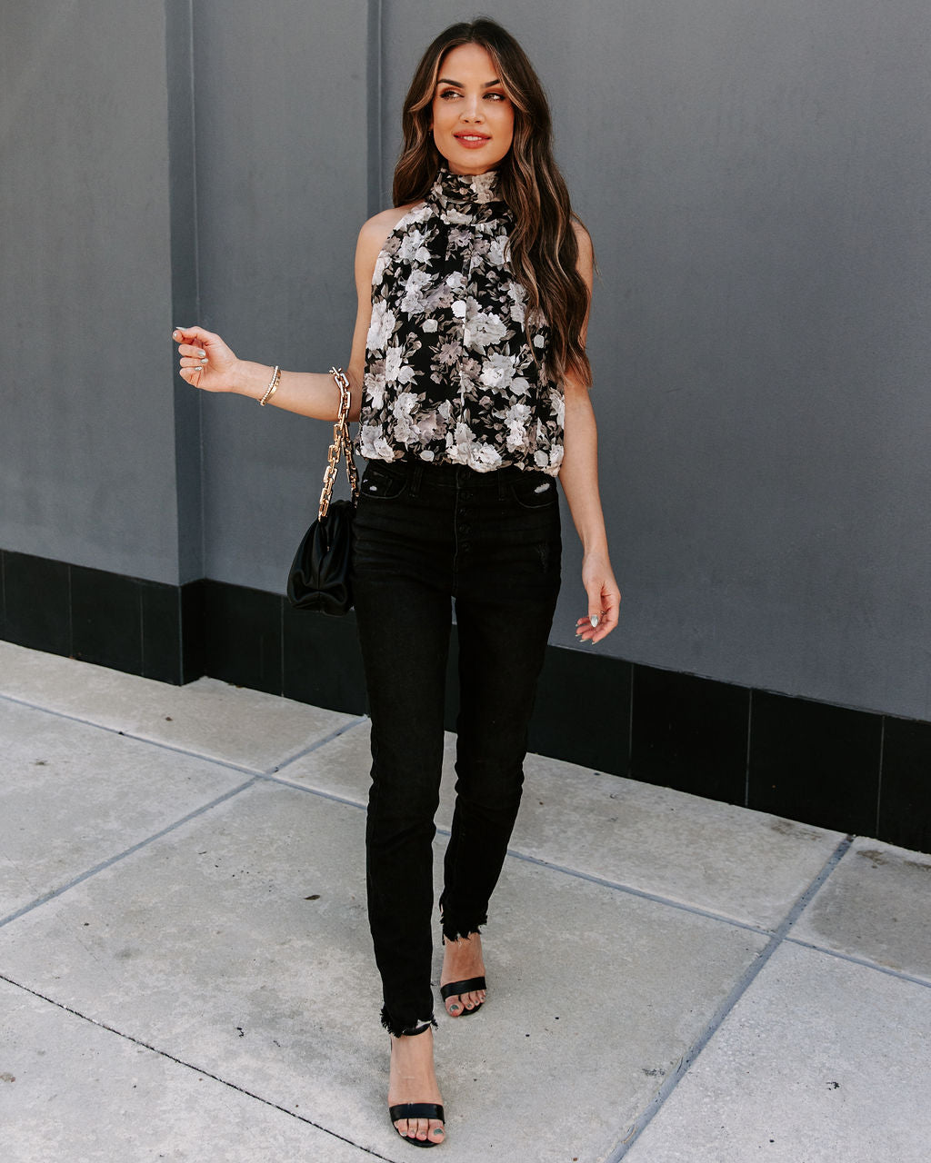 Find A Way Textured Floral Blouse - Black