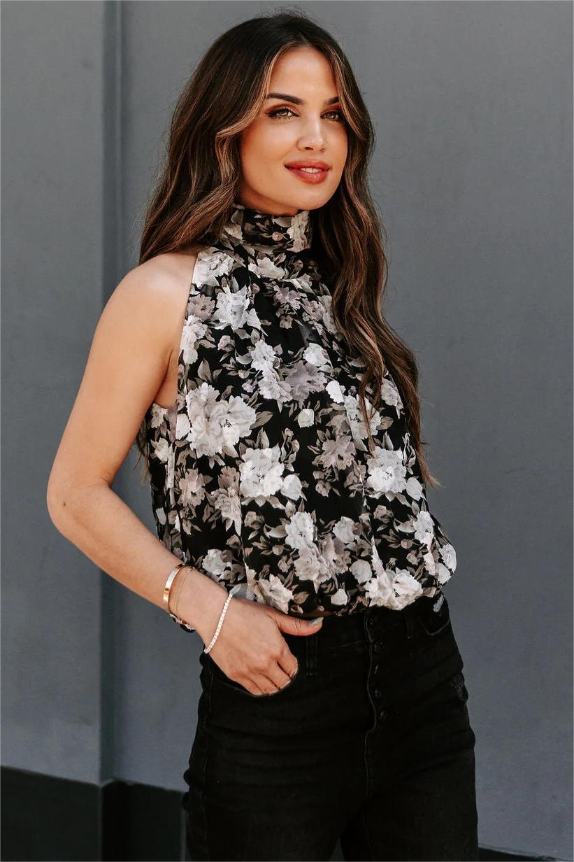 Find A Way Textured Floral Blouse - Black