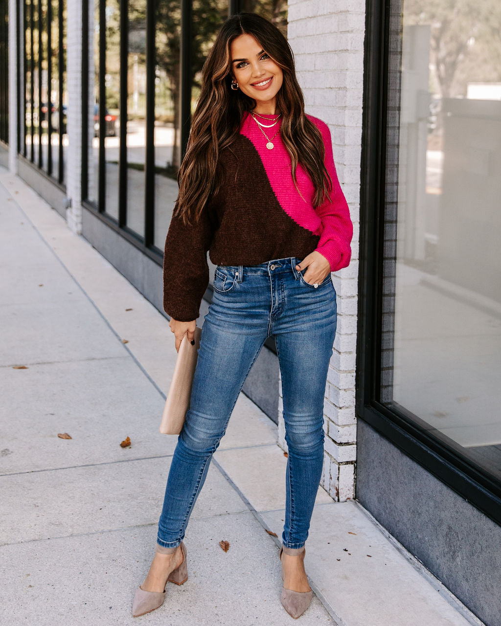 Copa Colorblock Knit Sweater - Fuchsia Cocoa - FINAL SALE