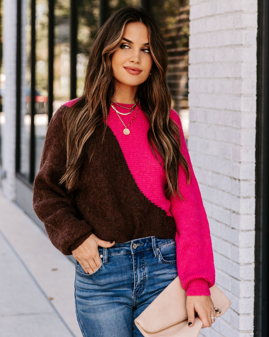 Copa Colorblock Knit Sweater - Fuchsia Cocoa - FINAL SALE