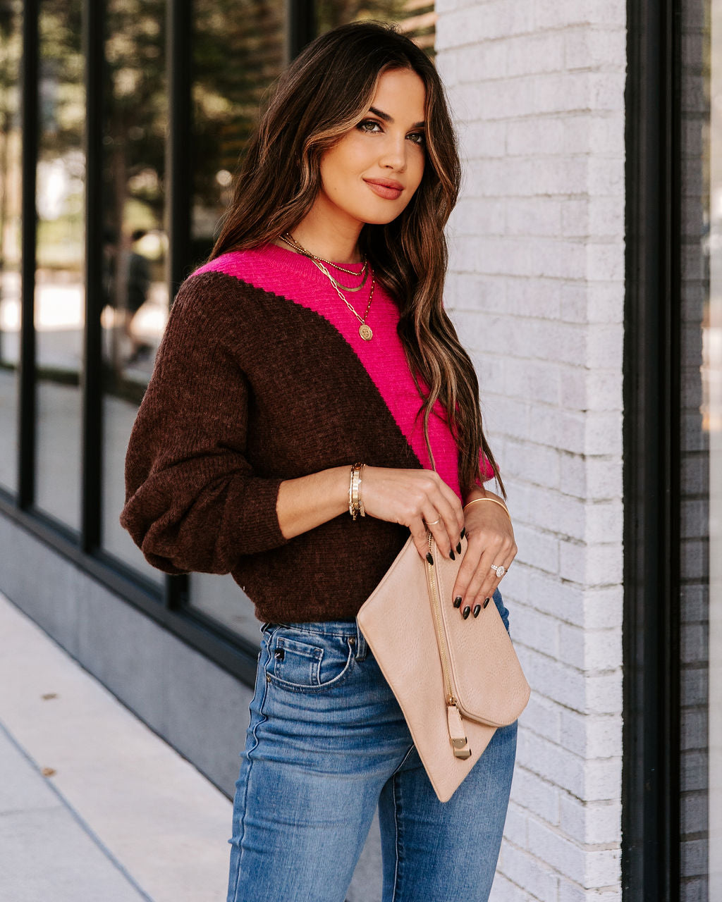 Copa Colorblock Knit Sweater - Fuchsia Cocoa - FINAL SALE